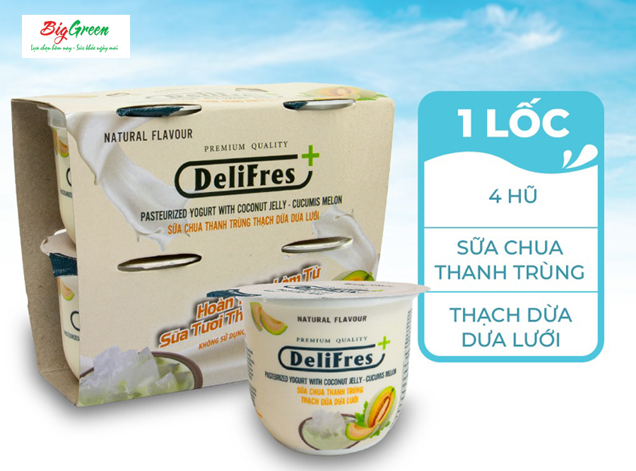 Sữa Chua Thanh Trùng DeliFres Thạch Dừa Dưa Lưới