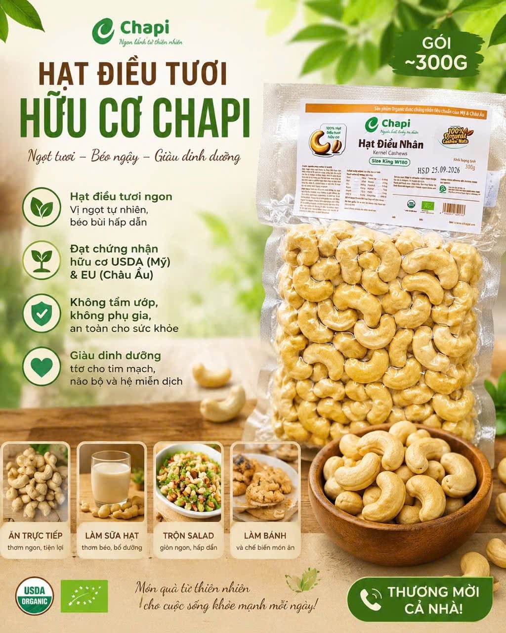 Hạt Điều tươi Hữu cơ Chapi